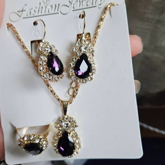 4pcs/set Water Drop Design Necklace, Earrings, Ring & Bracelet Jewelry Set - Picture 8 of 17